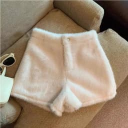 Autumn Winter White Faux Mink Velvet Shorts Women Thicken Warm Plush Boot Pants High Waist Casual Wide Leg Short Pants Female