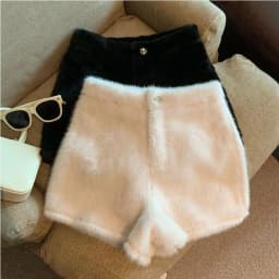Autumn Winter White Faux Mink Velvet Shorts Women Thicken Warm Plush Boot Pants High Waist Casual Wide Leg Short Pants Female