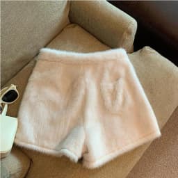 Autumn Winter White Faux Mink Velvet Shorts Women Thicken Warm Plush Boot Pants High Waist Casual Wide Leg Short Pants Female