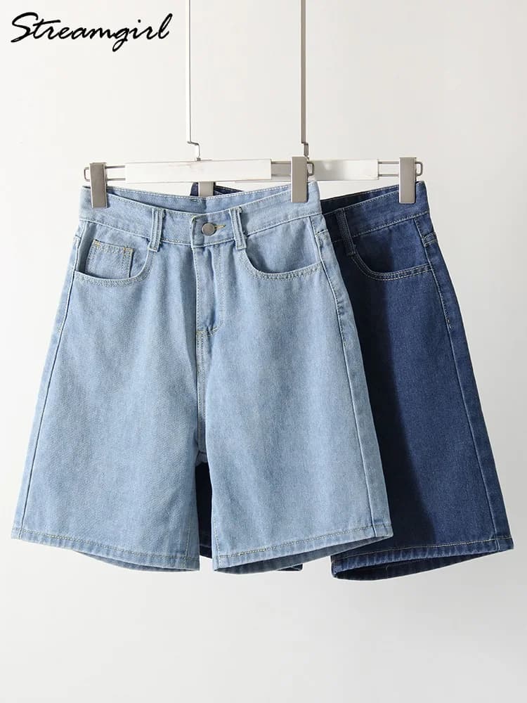 High Waist Long Denim Shorts For Women Summer 2025 Straight Short Jeans Streetwear Slim Women Jeans Denim Pants Jean Shorts