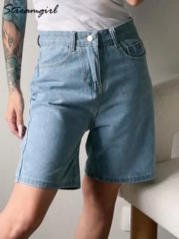 High Waist Long Denim Shorts For Women Summer 2025 Straight Short Jeans Streetwear Slim Women Jeans Denim Pants Jean Shorts