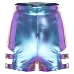 Womens Metallic Shiny Shorts High Waist Thighs Cutout with Metal Buckles Hot Pants Booty Shorts Dancewear for Jazz Cheerleading