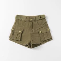 American Vintage Belt Trim High Waist Large Pockets Cargo Shorts Women A-line Long Legs Khaki Casual Shorts Hot Short Pant Chic