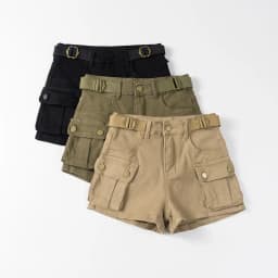 American Vintage Belt Trim High Waist Large Pockets Cargo Shorts Women A-line Long Legs Khaki Casual Shorts Hot Short Pant Chic