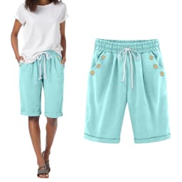 Casual Beach Ladies' Shorts Holiday Vocation Summer Slacks Women Solid Color Casual Button Pocket Elastic High шорты женские