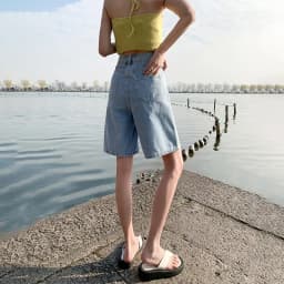 FINEWORDS Summer Vintage High Waist Bermuda Shorts Jeans Women Korean Casual Wide Leg Denim Shorts Streetwear Loose Middle Short