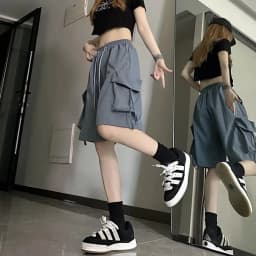 New Dopamine Athletic Shorts Women's Y2K American High Waist Cargo Shorts Casual Wide-leg Cropped Pants