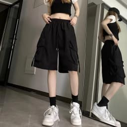New Dopamine Athletic Shorts Women's Y2K American High Waist Cargo Shorts Casual Wide-leg Cropped Pants