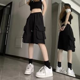 New Dopamine Athletic Shorts Women's Y2K American High Waist Cargo Shorts Casual Wide-leg Cropped Pants
