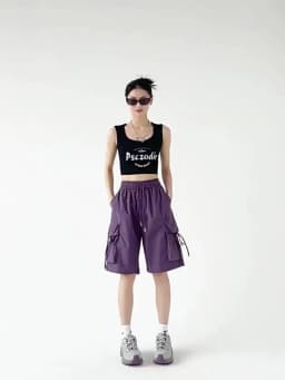 New Dopamine Athletic Shorts Women's Y2K American High Waist Cargo Shorts Casual Wide-leg Cropped Pants