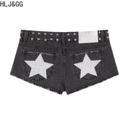 HLJ&GG Y2k Star Denim Shorts for Women Street Fashion Jeans Hot Shorts Loose Fashion Star Print Women Denim Shorts Bottoms 2026