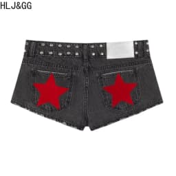 HLJ&GG Y2k Star Denim Shorts for Women Street Fashion Jeans Hot Shorts Loose Fashion Star Print Women Denim Shorts Bottoms 2026