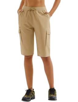 TACVASEN Womens 13 Inch Knee‑Length Cargo Bermuda Shorts UPF50+ Quick Dry Water Resistant Multi‑Pocket Lightweight Hiking Pants