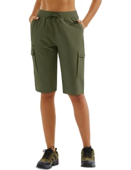 TACVASEN Womens 13 Inch Knee‑Length Cargo Bermuda Shorts UPF50+ Quick Dry Water Resistant Multi‑Pocket Lightweight Hiking Pants
