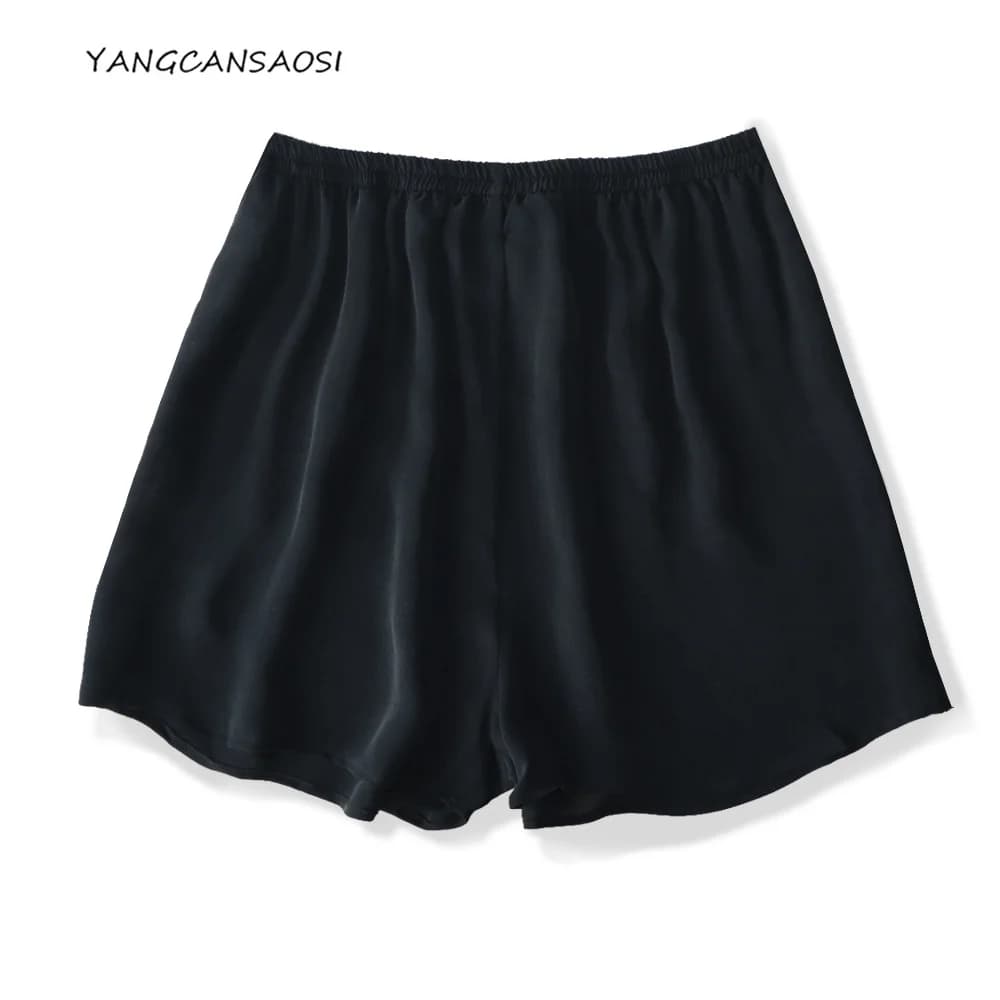 2026 Women's Casual Summer New 100% Natural Mulberry Silk Crepe De Chine Elastic Waist Black Skin Friendly Shorts
