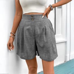 Casual High Waist Shorts with Straight Leg Japanese Korean Casual Minimalist Midweight Pocket No Stretch Woven Women Shorts