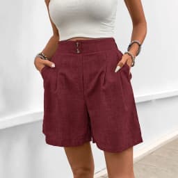 Casual High Waist Shorts with Straight Leg Japanese Korean Casual Minimalist Midweight Pocket No Stretch Woven Women Shorts