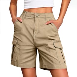 Women's Sporty Mid Waist Knee Length Shorts with 3D Pocket Contrast Panel Solid Color Casual Summer Bottoms for Outdoor Wear