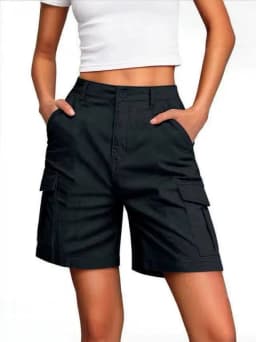 Women's Sporty Mid Waist Knee Length Shorts with 3D Pocket Contrast Panel Solid Color Casual Summer Bottoms for Outdoor Wear