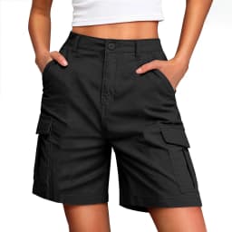 Women's Sporty Mid Waist Knee Length Shorts with 3D Pocket Contrast Panel Solid Color Casual Summer Bottoms for Outdoor Wear