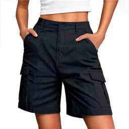 Women's Sporty Mid Waist Knee Length Shorts with 3D Pocket Contrast Panel Solid Color Casual Summer Bottoms for Outdoor Wear