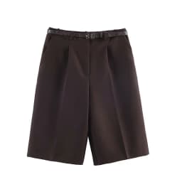TFAFXY 2026 Spring Women Fashion Long Style Casual Shorts Vintage High Waist With Belt Shorts Summer Female Holiday Shorts