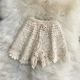 Boho Holiday Crochet Shorts for Women High Waist Hollow Out Lace-up Female Short Ladies Summer All-matching Trousers Dropship