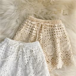 Boho Holiday Crochet Shorts for Women High Waist Hollow Out Lace-up Female Short Ladies Summer All-matching Trousers Dropship