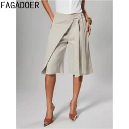 FAGADOER Women Wrap Front Bermuda Shorts High Waist Tie Wide Leg Culotte Pants Office Lady Casual Fashion Workwear Bottoms