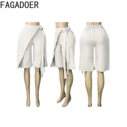FAGADOER Women Wrap Front Bermuda Shorts High Waist Tie Wide Leg Culotte Pants Office Lady Casual Fashion Workwear Bottoms