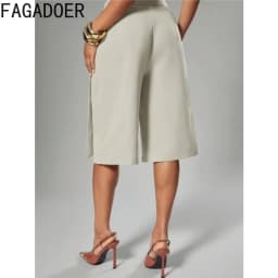 FAGADOER Women Wrap Front Bermuda Shorts High Waist Tie Wide Leg Culotte Pants Office Lady Casual Fashion Workwear Bottoms