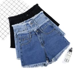 Jeans Women Summer Denim Shorts Wide-leg Pants Raw-edge Pocket Casual Pants Lady Loose Thin Wide-leg Pants White Black Blue