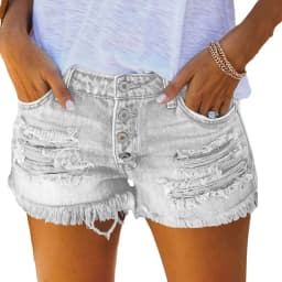 Women's Low Waist Cotton Capri Length Brushed Lightweight Skinny Washed Straight Leg Streetwear Summer Shorts with Frayed Hem