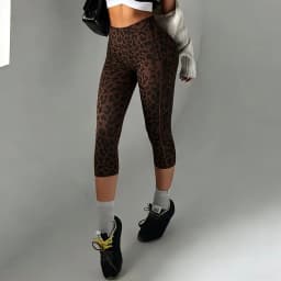 Women Leopard Print Capri Shorts Leggings High Waist Butt Lifting Yoga Gym Workout Running Sports Fitness Pants With Pockets