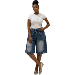 Women's High Waist Distressed Ripped Loose Fit Casual Denim Shorts with Frayed Hem Washed Look Summer Streetwear Bottoms
