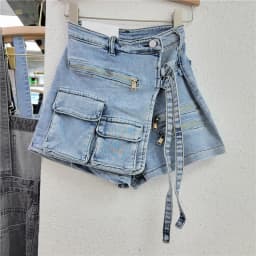 Denim Skirt Women Jeans Culottes Cargo Shorts Irregular Washed High Waist Multiple Y2k Punk Streetwear Short Pants Summer 2025