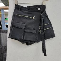 Denim Skirt Women Jeans Culottes Cargo Shorts Irregular Washed High Waist Multiple Y2k Punk Streetwear Short Pants Summer 2025