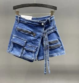 Denim Skirt Women Jeans Culottes Cargo Shorts Irregular Washed High Waist Multiple Y2k Punk Streetwear Short Pants Summer 2025