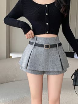 High Waist Gray Thicking Woman Wool Skirts Shorts With Belt Preppy Style Casual Slim Hot Sweet Short Pleated Skirt Lady