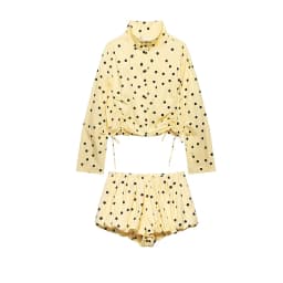 YENKYE New 2026 Women Yellow Polka Dot Bubble Shorts Elastic Waist Casual Cute Summer Bloomers