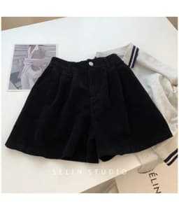 2024 New Corduroy Women's Cargo Shorts Autumn Winter High Waist Wide Leg Shorts Casual Vintage Female Trousers Fashion