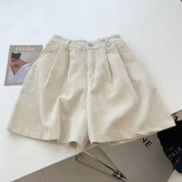 2024 New Corduroy Women's Cargo Shorts Autumn Winter High Waist Wide Leg Shorts Casual Vintage Female Trousers Fashion