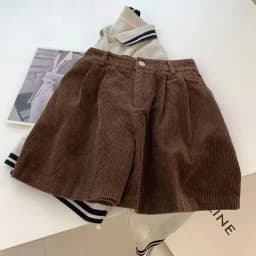 2024 New Corduroy Women's Cargo Shorts Autumn Winter High Waist Wide Leg Shorts Casual Vintage Female Trousers Fashion