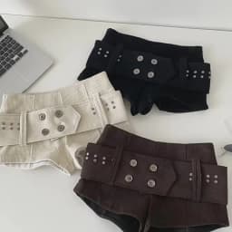Retro Belt Low Waist Corduroy Shorts Women 2026 New Spice Girl Casual Y2k Shorts