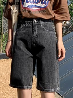 BGTEEVER Chic Straight Loose Women Jeans Shorts Summer High Waist Pockets Female Wide Leg Denim Shorts