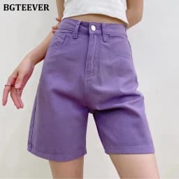 BGTEEVER Chic Straight Loose Women Jeans Shorts Summer High Waist Pockets Female Wide Leg Denim Shorts