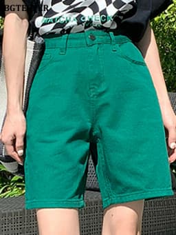 BGTEEVER Chic Straight Loose Women Jeans Shorts Summer High Waist Pockets Female Wide Leg Denim Shorts