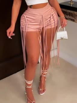2022 Womens Wetlook Sexy Tassel Mini Shorts PU Leather High Waist Lace-up Back Booty Shorts For Night Cocktail Party Clubwear