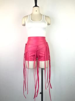 2022 Womens Wetlook Sexy Tassel Mini Shorts PU Leather High Waist Lace-up Back Booty Shorts For Night Cocktail Party Clubwear