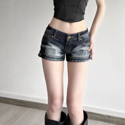 Design Gradual Low Waist Jeans Denim Shorts Women Retro Old Metal Buckle Tight Hip Y2k Shorts